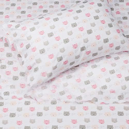 Amazon Basics Toddler Microfiber 3-Piece Sheet Set Pink Kitties