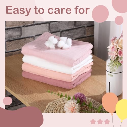 Peryiter 4 Pcs Muslin Hooded Baby Towels Light Pink