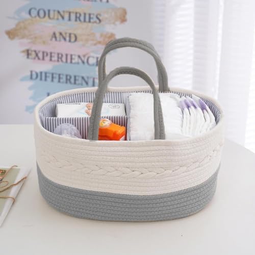 Cotton Woven Diaper Caddy with Removable Compartments
