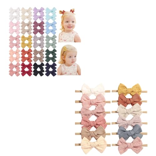 Jollybows Mini Lined Hair Clips Bows with 12pcs Nylon Headband for Babies