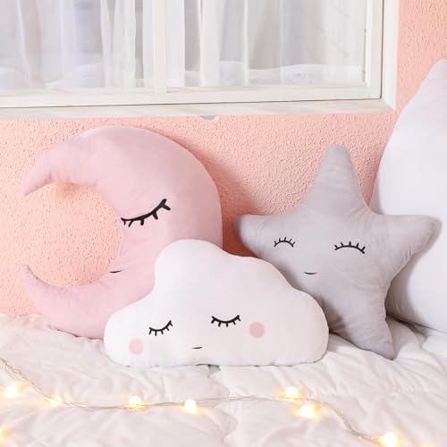 Chunful 3 Pcs Moon Star Cloud Plush Pillow Set