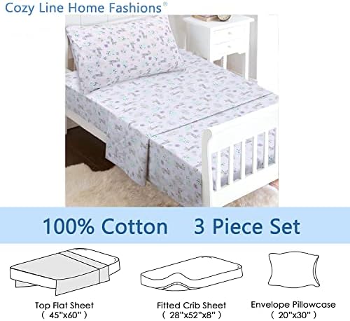 Danica 3-Piece Cotton Toddler Sheet Set Lavender Purple Giraffe Elephant