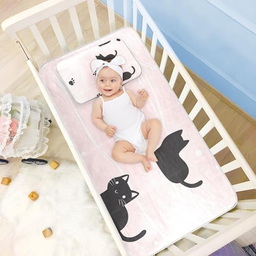 Cooling Black Cat Paw Print Baby Mattress Pad 28x52