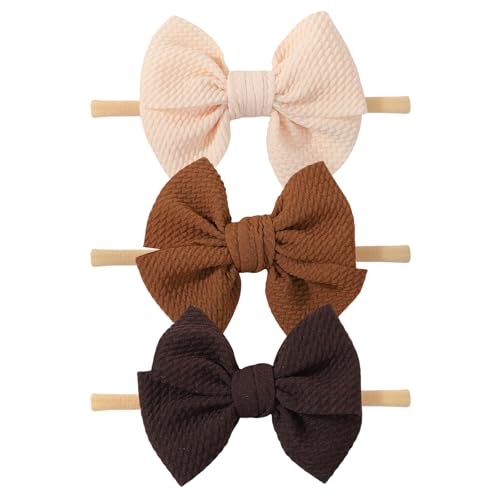 Yoyokid 3PCS 4 Baby Bow Headband with Beige Brown Coffee