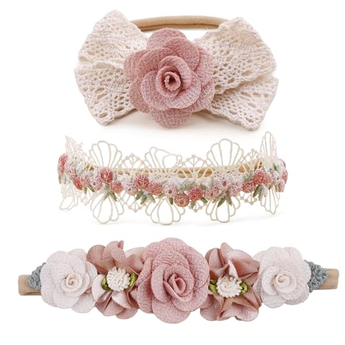 Baby Girl Flower Headband 3Pcs Elastic Hair Band for Newborn Toddler