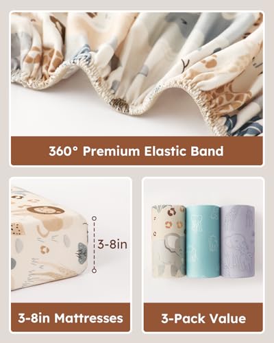 Unnivoll Neutral Crib Sheets 3-Pack Fitted Microfiber