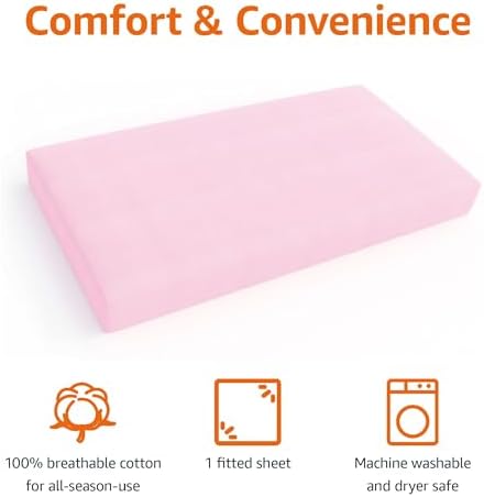 Amazon Basics Pink 100 Cotton Fitted Crib Sheet