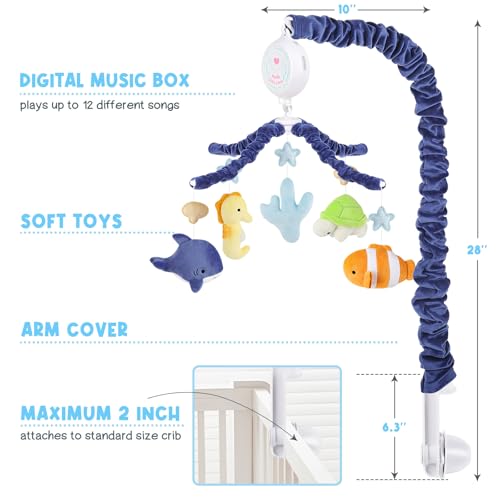 PIIKAGO Ocean Animals Baby Crib Mobile with 12 Lullabies