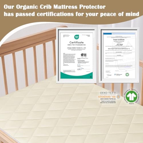Lofe Organic Cotton Crib Mattress Protector - Waterproof Breathable Durable