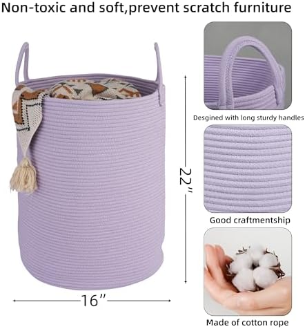 Cotton Rope Laundry Hamper with Handles - Large Purple