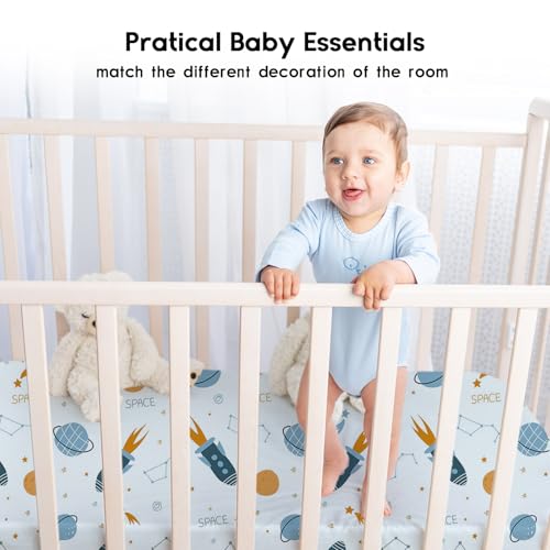 Yoofoss 2 Pack Crib Sheets - Soft Microfiber 28x52x8in Blue Rocket