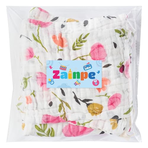 Zainpe 4Pcs Pink Flowers Muslin Towel Set