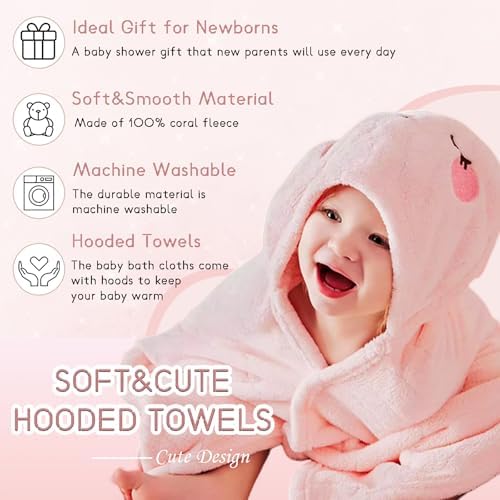 2 Pack Hooded Towels for Toddlers - Elephant Rabbit Design