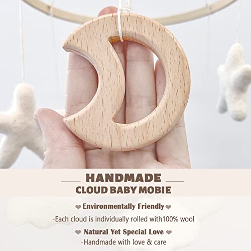 GENDER NEUTRAL CRIB MOBILE WITH FELT CLOUDS AND WOOD MOON 1