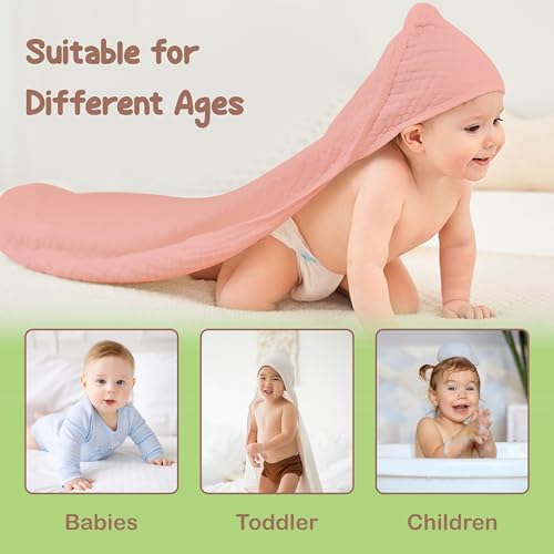 Organic Cotton Muslin Baby Hooded Towels - 2 Pack Soft Absorbent