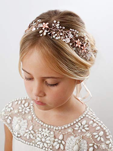 SWEETV Flower Girl Headband with Pearls and Ribbon