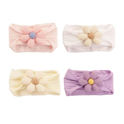 4PCS Baby Girls Flower Headbands Soft Nylon Hairbands for Kids