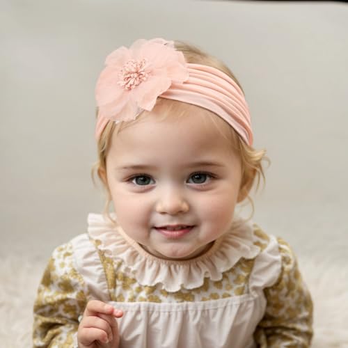 Yheahin Pink Flower Elastic Headband for Baby Girl