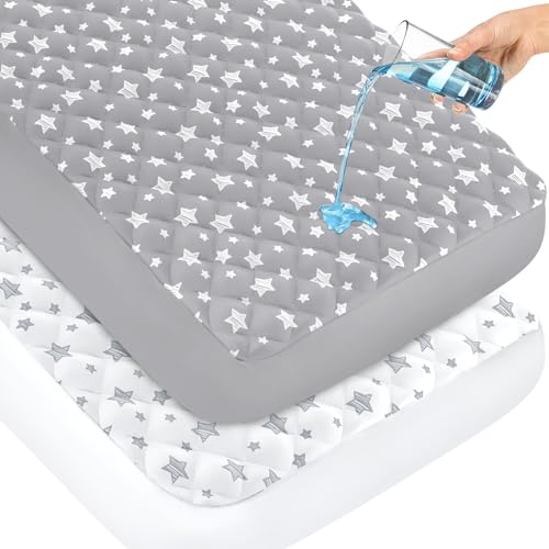 Moonsea Crib Mattress Protector 2 Pack Grey White Star
