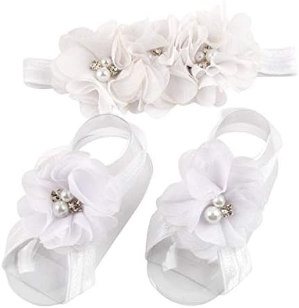 White Baby Girl Foot Flower Headband Set