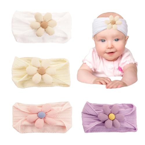 4PCS Baby Girls Flower Headbands Soft Nylon Hairbands for Kids