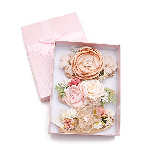OOSAKU Soft Floral Headbands 3pcs Set for Baby Girls