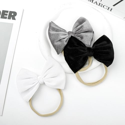 YanJie Velvet Baby Bows Stretchy Headbands - 45 Black Velvet 3 Count