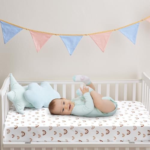 PHF 3 Pack Rainbow Crib Sheets for Safe Baby Sleep