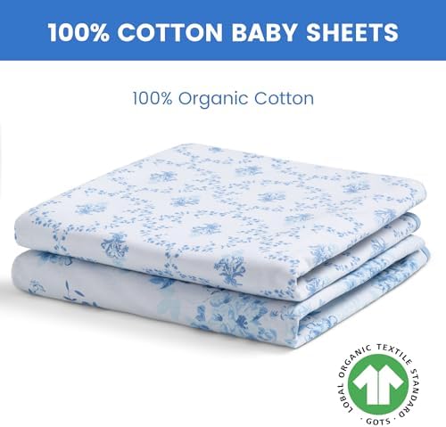 Delta Children Organic Cotton Fitted Crib Sheets - Blue Botanicals Pack of 2