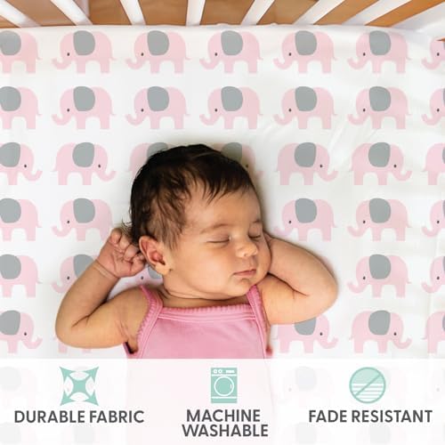 Peanutshell 4-Pack Fitted Crib Sheets - Pink Elephants Hearts Design