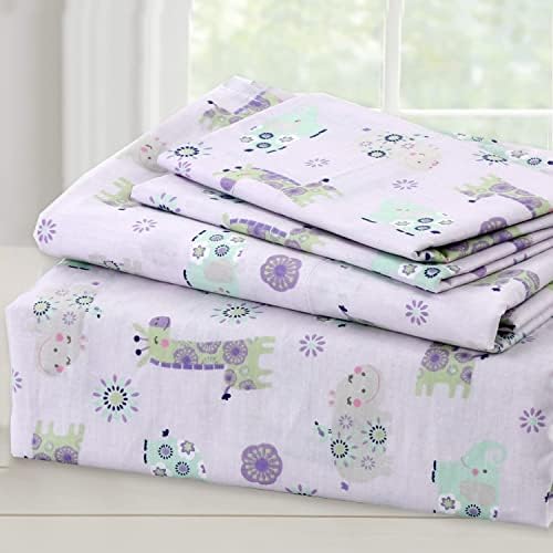 Danica 3-Piece Cotton Toddler Sheet Set Lavender Purple Giraffe Elephant