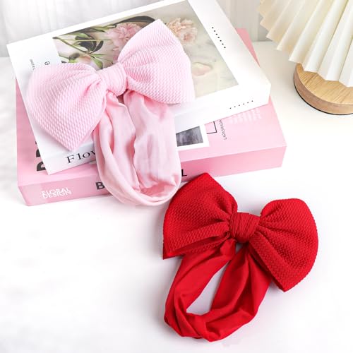 YanJie Baby Girl Headbands - Soft Red Pink Bow for Newborns Toddlers