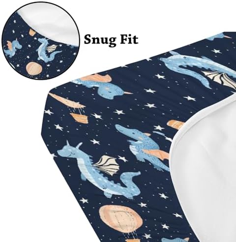 KuphiL10C Cartoon Dragons Hot Air Balloons Stars Pattern Crib Sheet