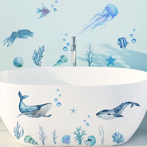 Ocean Themed Bathtub Stickers for Kids - Safe Non-Slip PVC Wall Decals