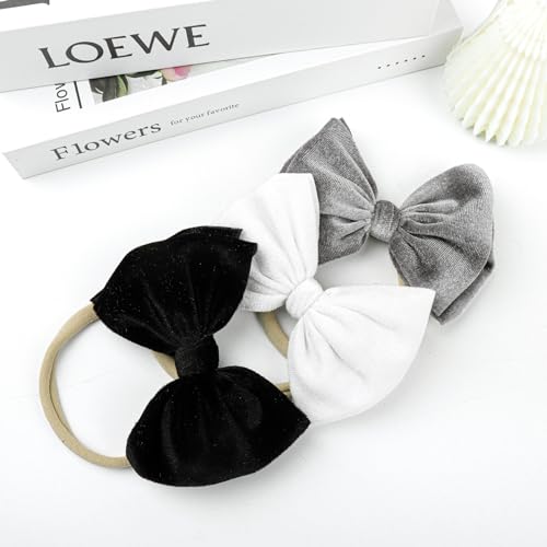 YanJie Velvet Baby Bows Stretchy Headbands - 45 Black Velvet 3 Count
