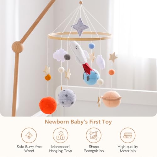 Baby Crib Mobile - Space Astronaut Theme Wooden Decor