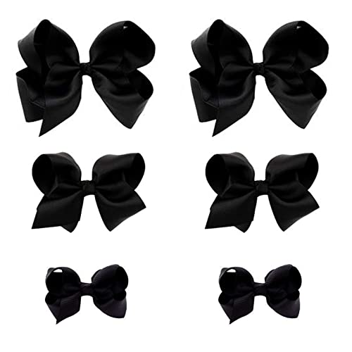 6PCS Black Grosgrain Hair Bows with Clips for Girls