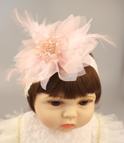 Bethynas Baby Girls Pink Flower Headband with Beads and Feathers