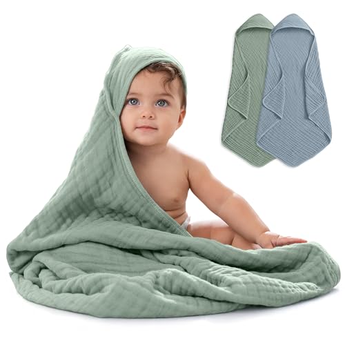 Comfy Cubs Hooded Baby Towel 2-Pack - Pacific Blue and Fern