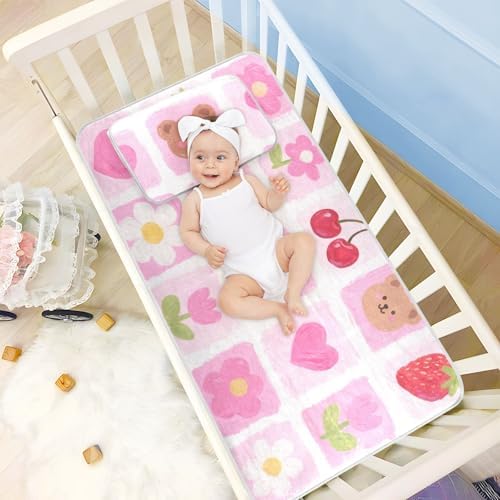 Pink Strawberry Flower Cooling Baby Mattress Pad Cover 1