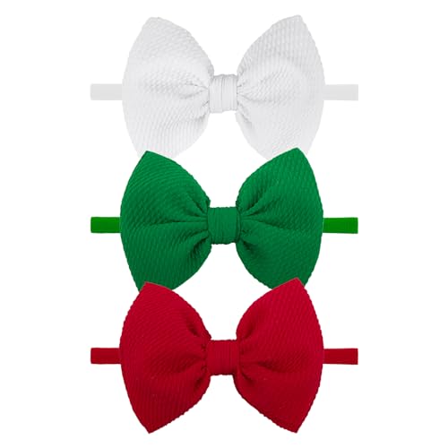 YanJie Christmas Bows Hairband for Baby Girls - 3 Pack Red White Green
