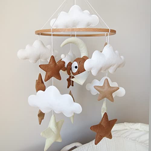 Neutral Crib Mobile with Sleeping Bear