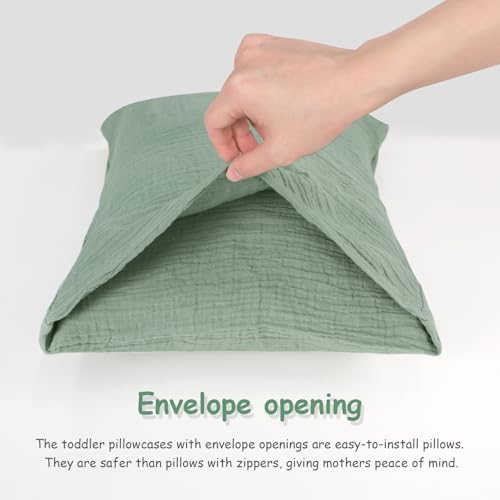 Hooyax Toddler Pillowcase 2-Pack - Muslin Cotton Envelope Closure Leaf Green