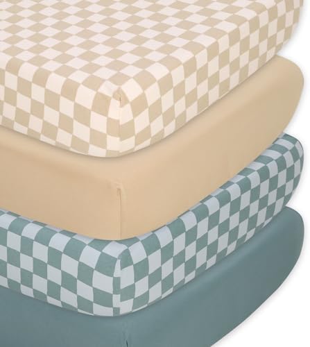 The Peanutshell 4-Pack Checked Crib Sheets - Soft Organic Cotton