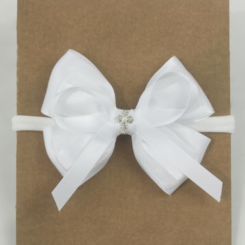 Nihao Baby White Lace Bow Baptism Headband for Baby Girls - 1 PCS