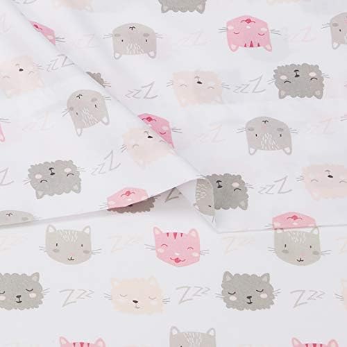 Amazon Basics Toddler Microfiber 3-Piece Sheet Set Pink Kitties