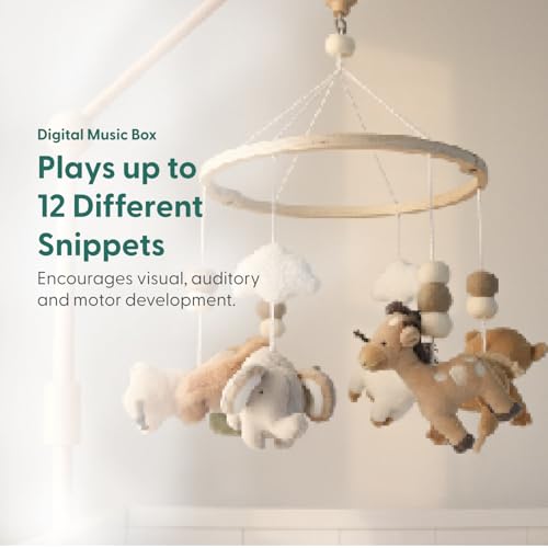 The Peanutshell Wooden Crib Mobile with 12 Lullabies and Safari Animals