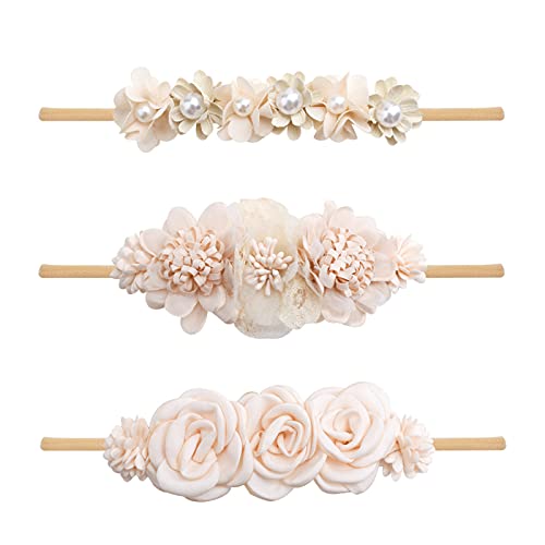 Baby Girl Headbands with Flowers 3PCS Elastic Hairbands