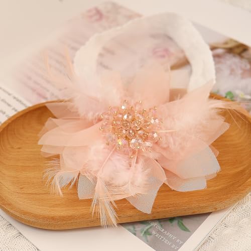 Bethynas Baby Girls Pink Flower Headband with Beads and Feathers
