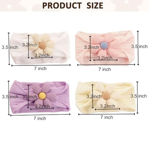 4PCS Baby Girls Flower Headbands Soft Nylon Hairbands for Kids